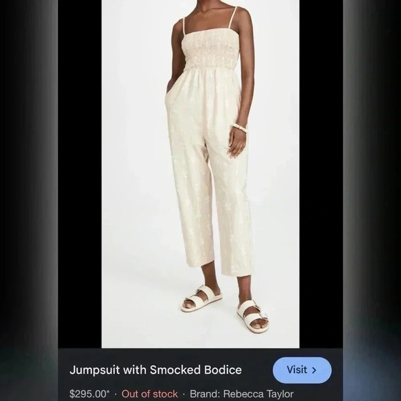 REBECCA TAYLOR
Tulip Smocked Jumpsuit in Color Marzipan Combo $295 Size M - Picture 4 of 7